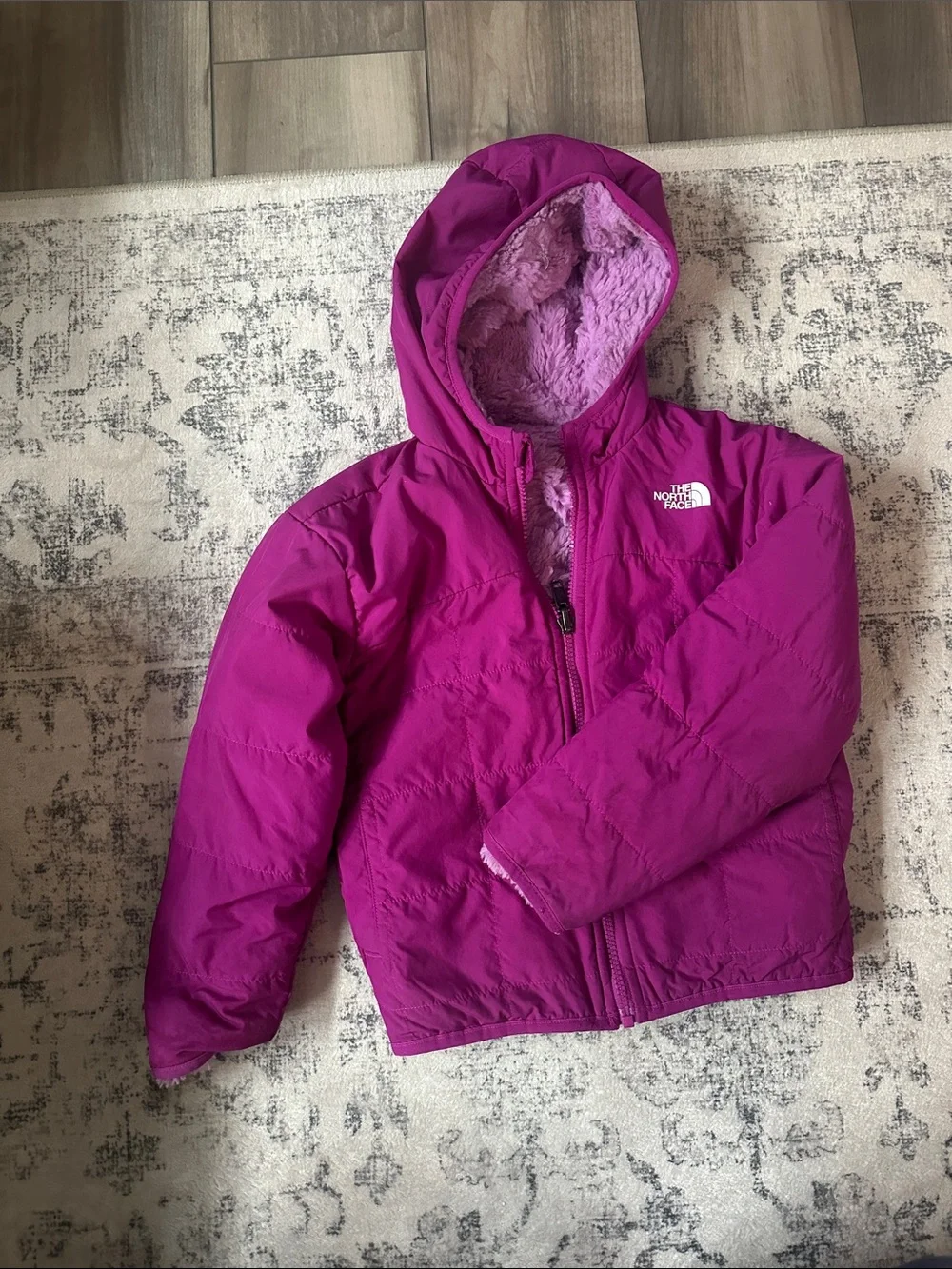 The North Face Girls' Magenta Hooded Puffer Jacket